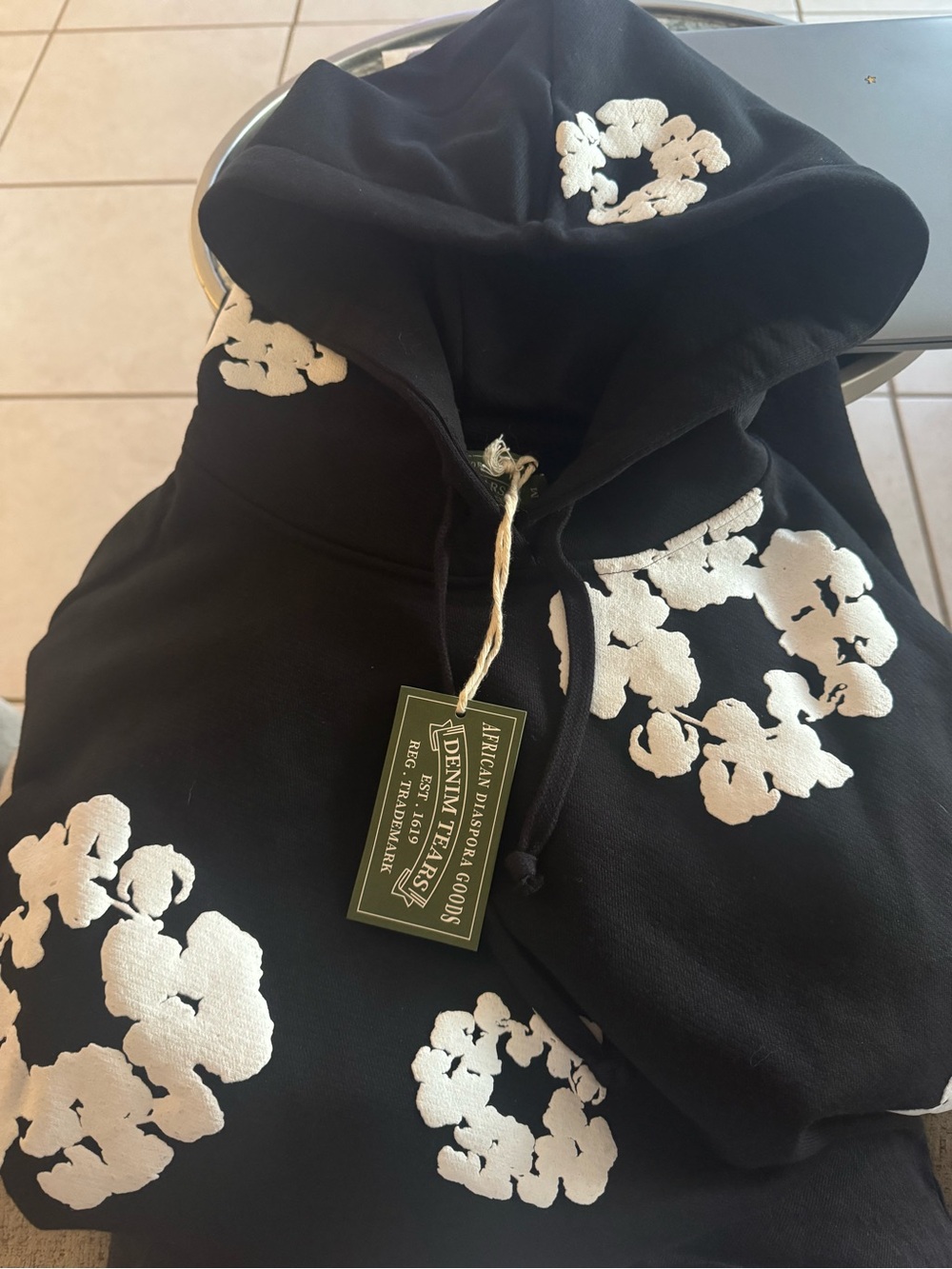 Black Floral Print Hoodie Sweatshirt - Denim Tears brand new with tags